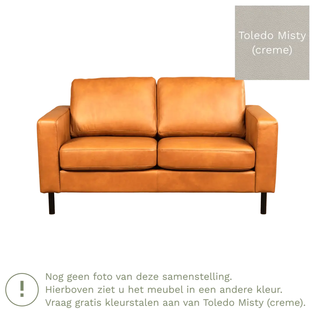 afbeelding van Leren bank Match - 2 zits - Toledo Misty (crème) - Poten staal zwart