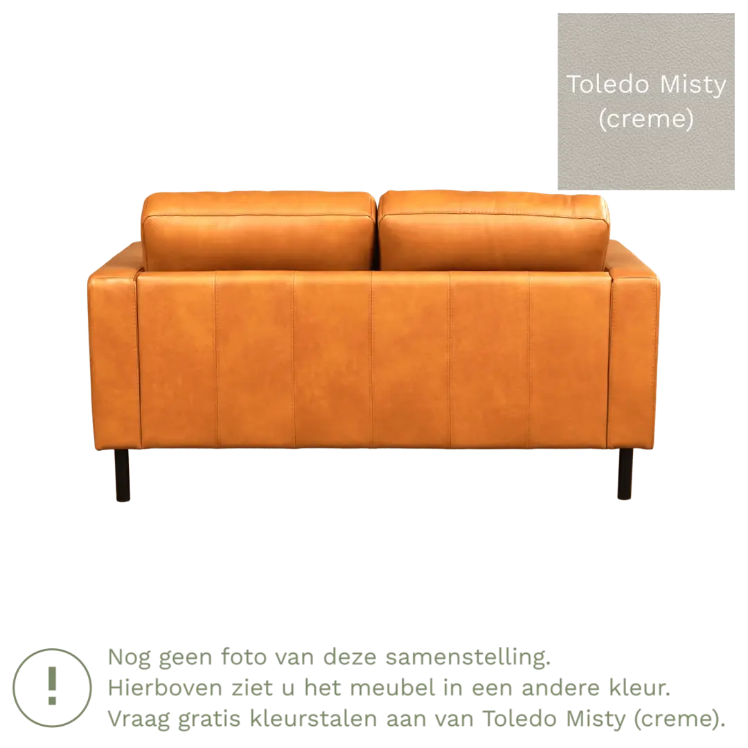 afbeelding van Leren bank Match - 2 zits - Toledo Misty (crème) - Poten staal zwart