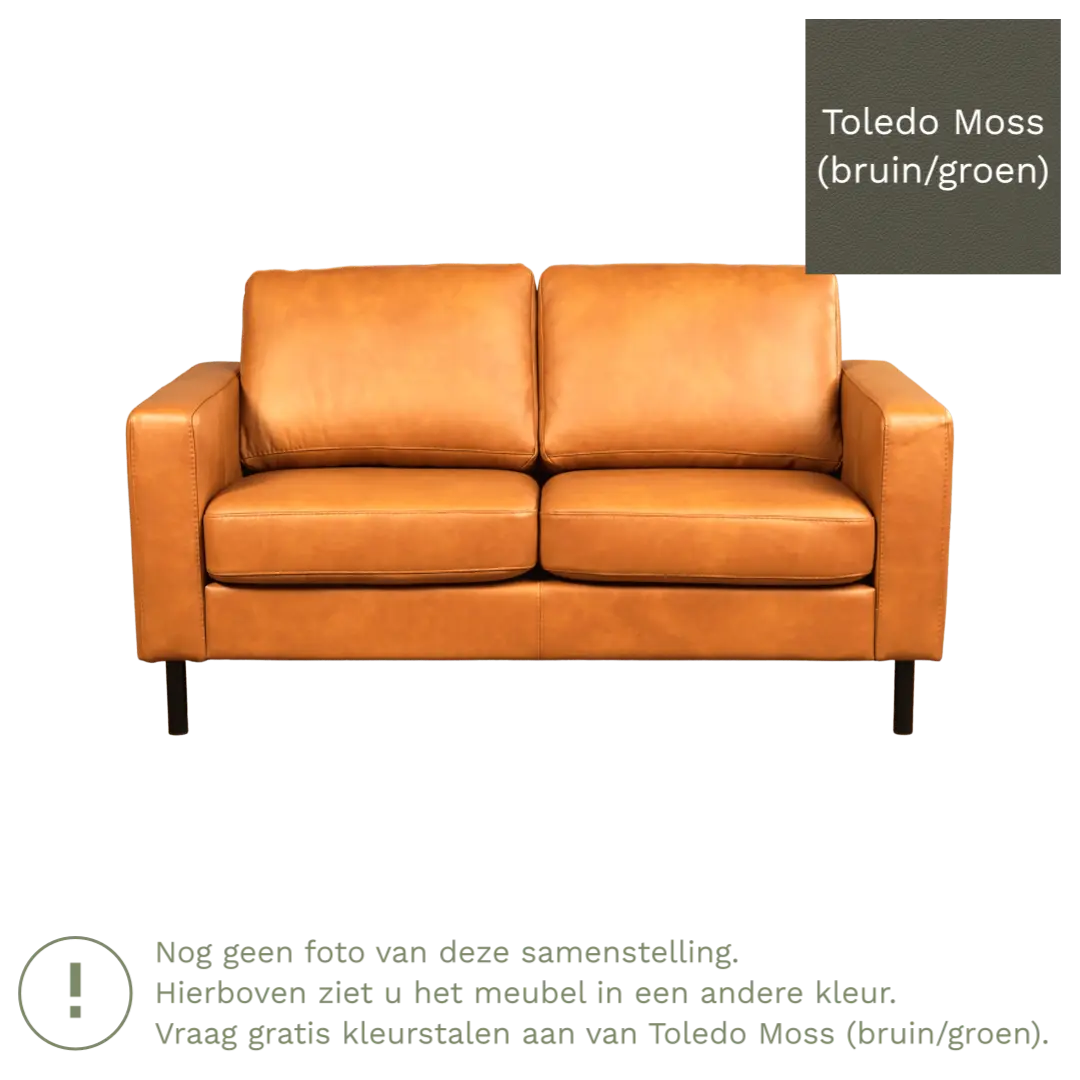 afbeelding van Leren bank Match - 2 zits - Toledo Moss (bruin/groen) - Poten staal zwart