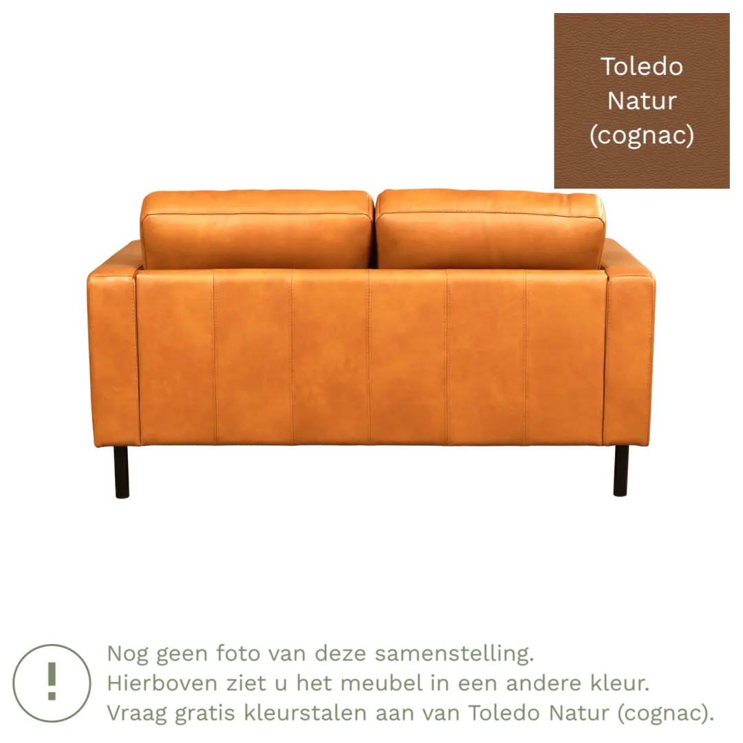 afbeelding van Leren bank Match - 2 zits - Toledo Natur (cognac) - Poten staal zwart