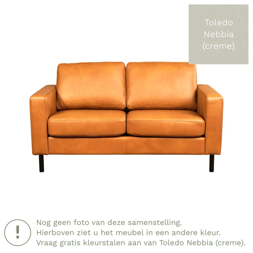 afbeelding van Leren bank Match - 2 zits - Toledo Nebbia (crème) - Poten staal zwart