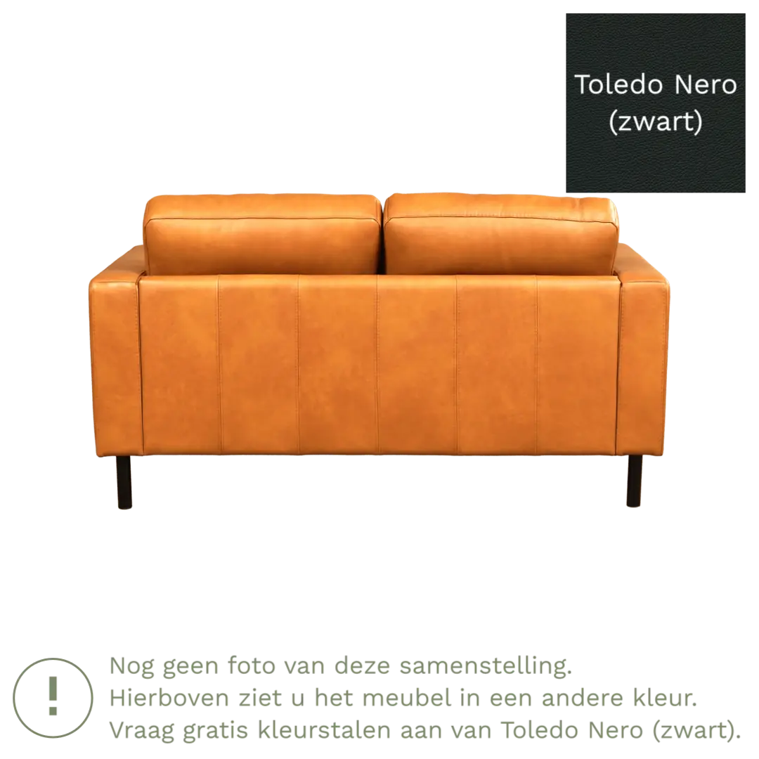 afbeelding van Leren bank Match - 2 zits - Toledo Nero (zwart) - Poten staal zwart