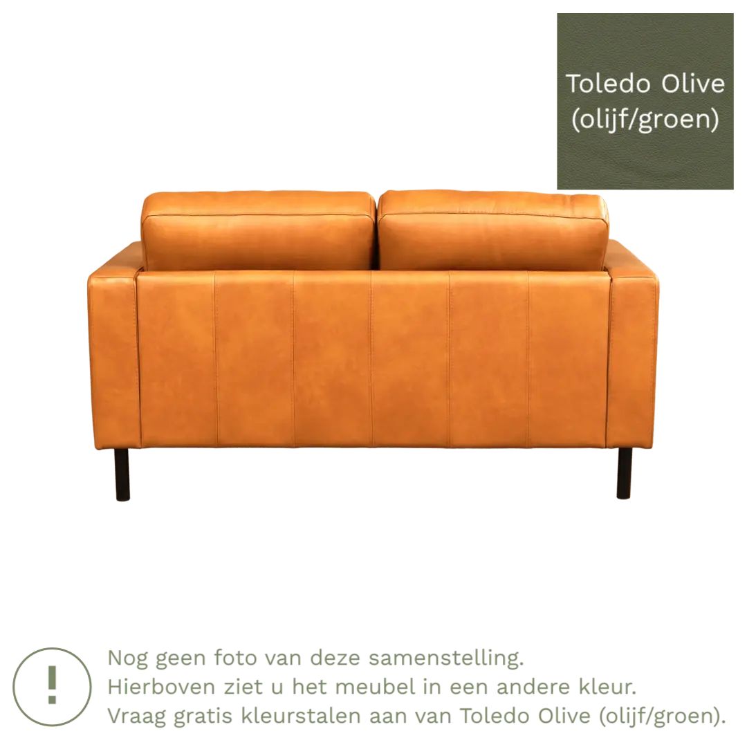 afbeelding van Leren bank Match - 2 zits - Toledo Olive (olijf/goen) - Poten staal zwart