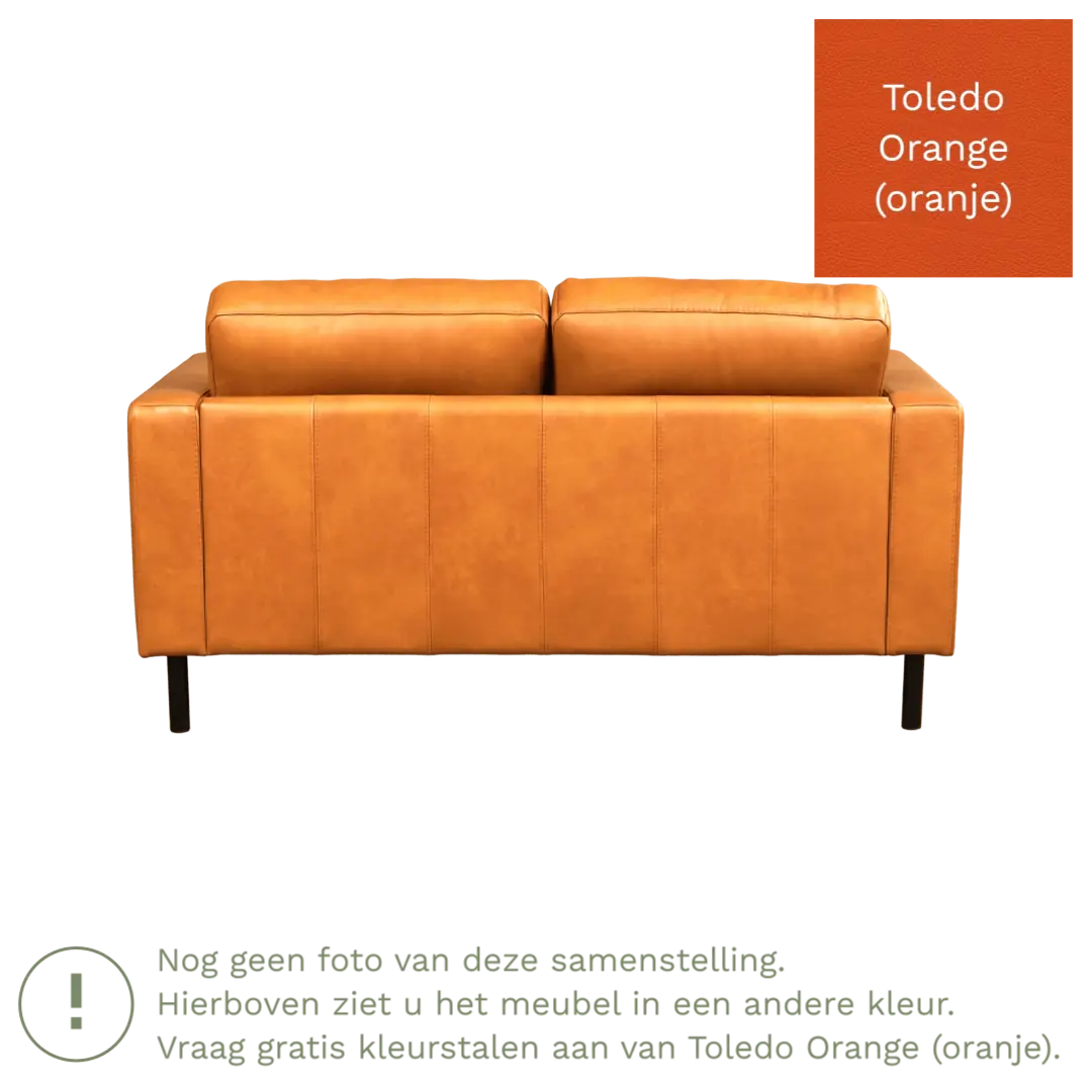 afbeelding van Leren bank Match - 2 zits - Toledo Orange (oranje) - Poten staal zwart