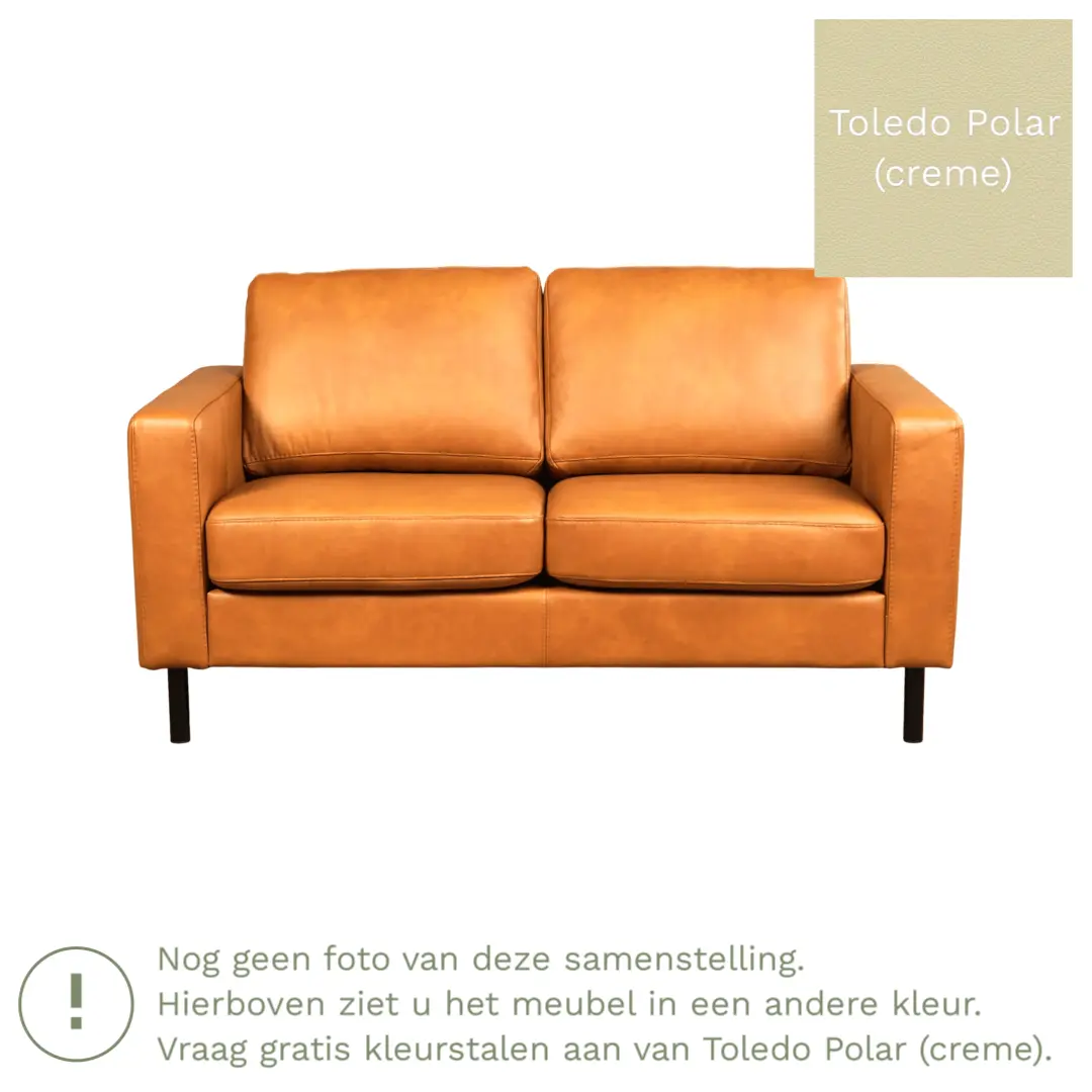 afbeelding van Leren bank Match - 2 zits - Toledo Polar (crème) - Poten staal zwart