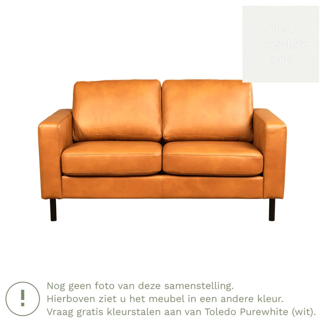 afbeelding van Leren bank Match - 2 zits - Toledo Purewhite (wit) - Poten staal zwart