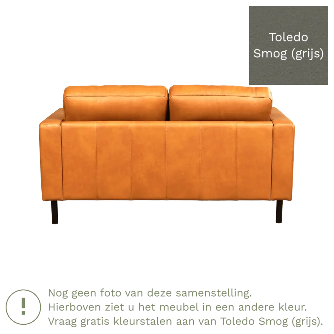 afbeelding van Leren bank Match - 2 zits - Toledo Smog (grijs) - Poten staal zwart