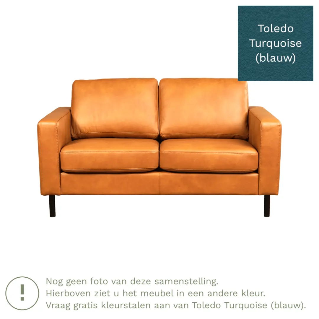 afbeelding van Leren bank Match - 2 zits - Toledo Turquoise (blauw) - Poten staal zwart