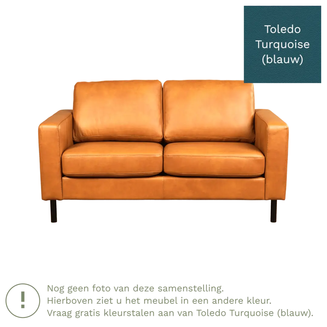 afbeelding van Leren bank Match - 2 zits - Toledo Turquoise (blauw) - Poten staal zwart