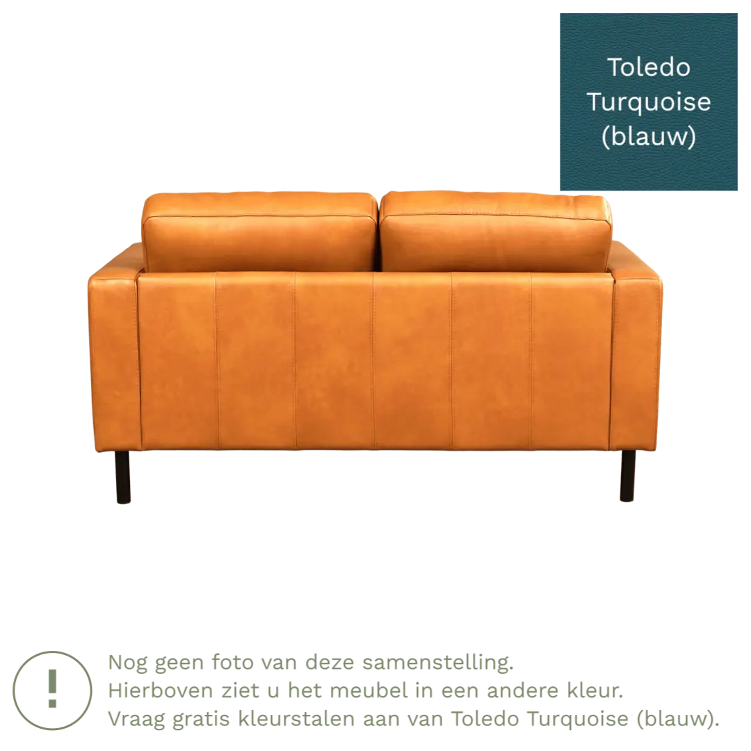 afbeelding van Leren bank Match - 2 zits - Toledo Turquoise (blauw) - Poten staal zwart