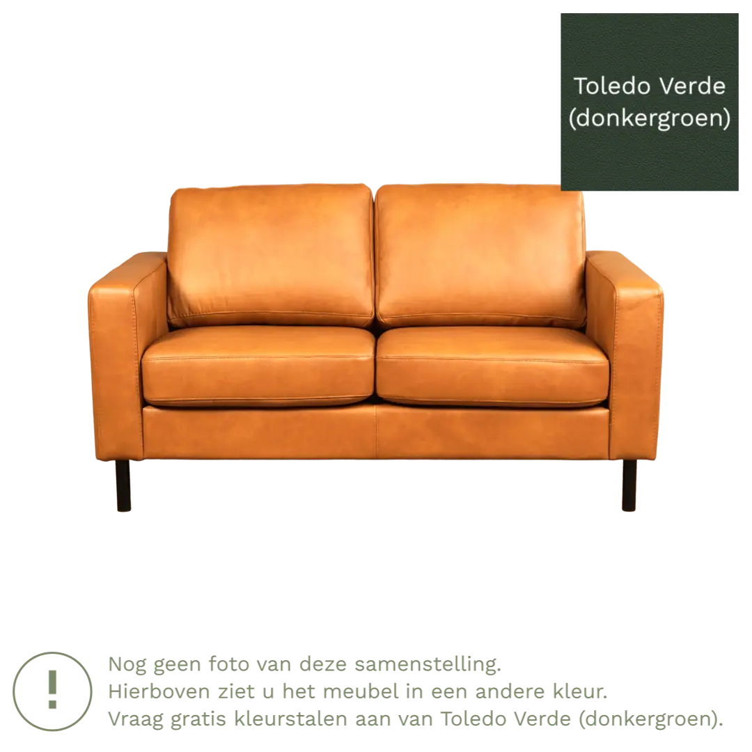 afbeelding van Leren bank Match - 2 zits - Toledo Verde (donkergroen) - Poten staal zwart