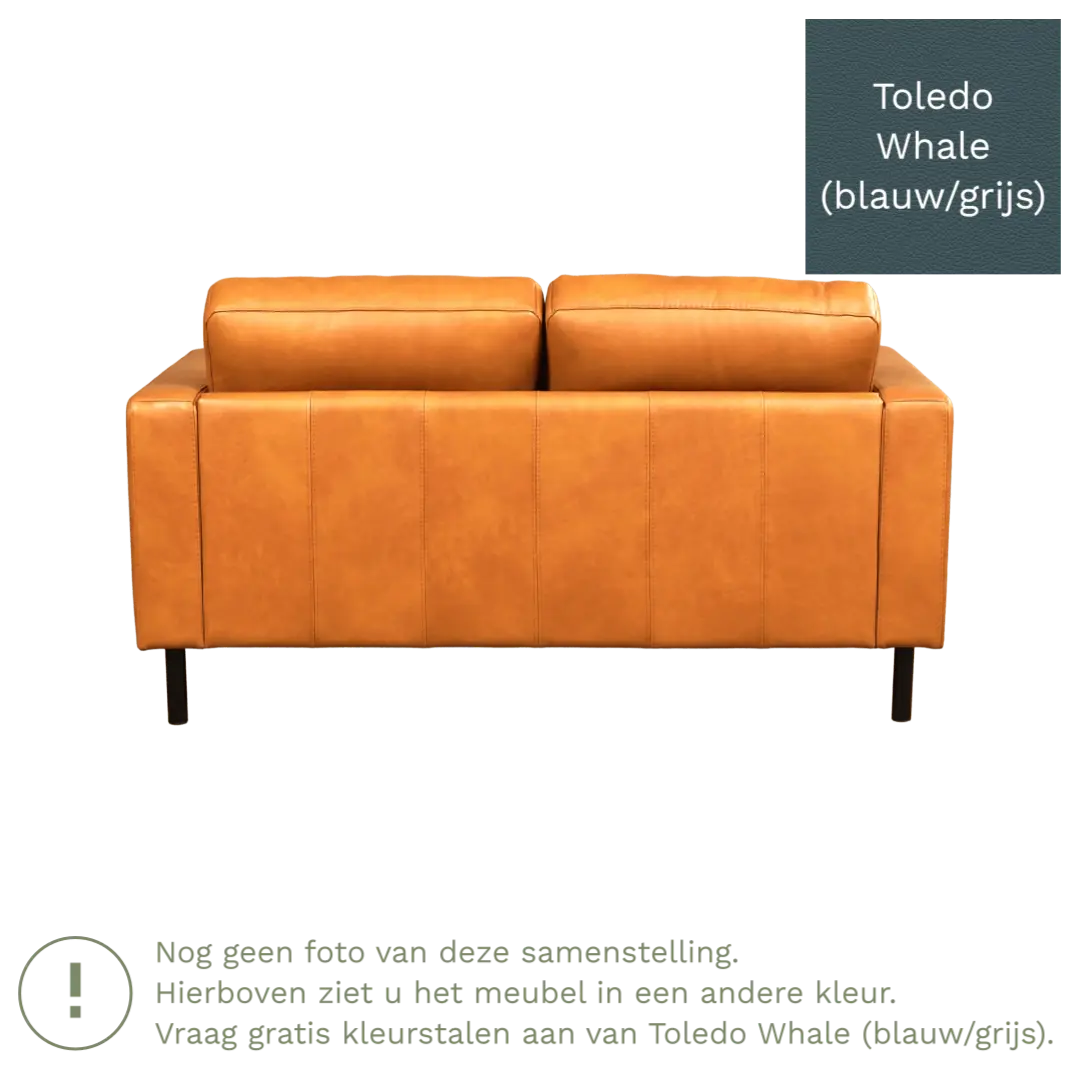 afbeelding van Leren bank Match - 2 zits - Toledo Whale (blauw/grijs) - Poten staal zwart