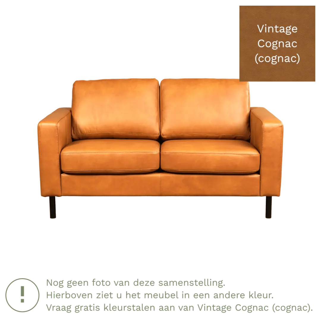 afbeelding van Leren bank Match - 2 zits - Vintage Cognac (cognac) - Poten staal zwart