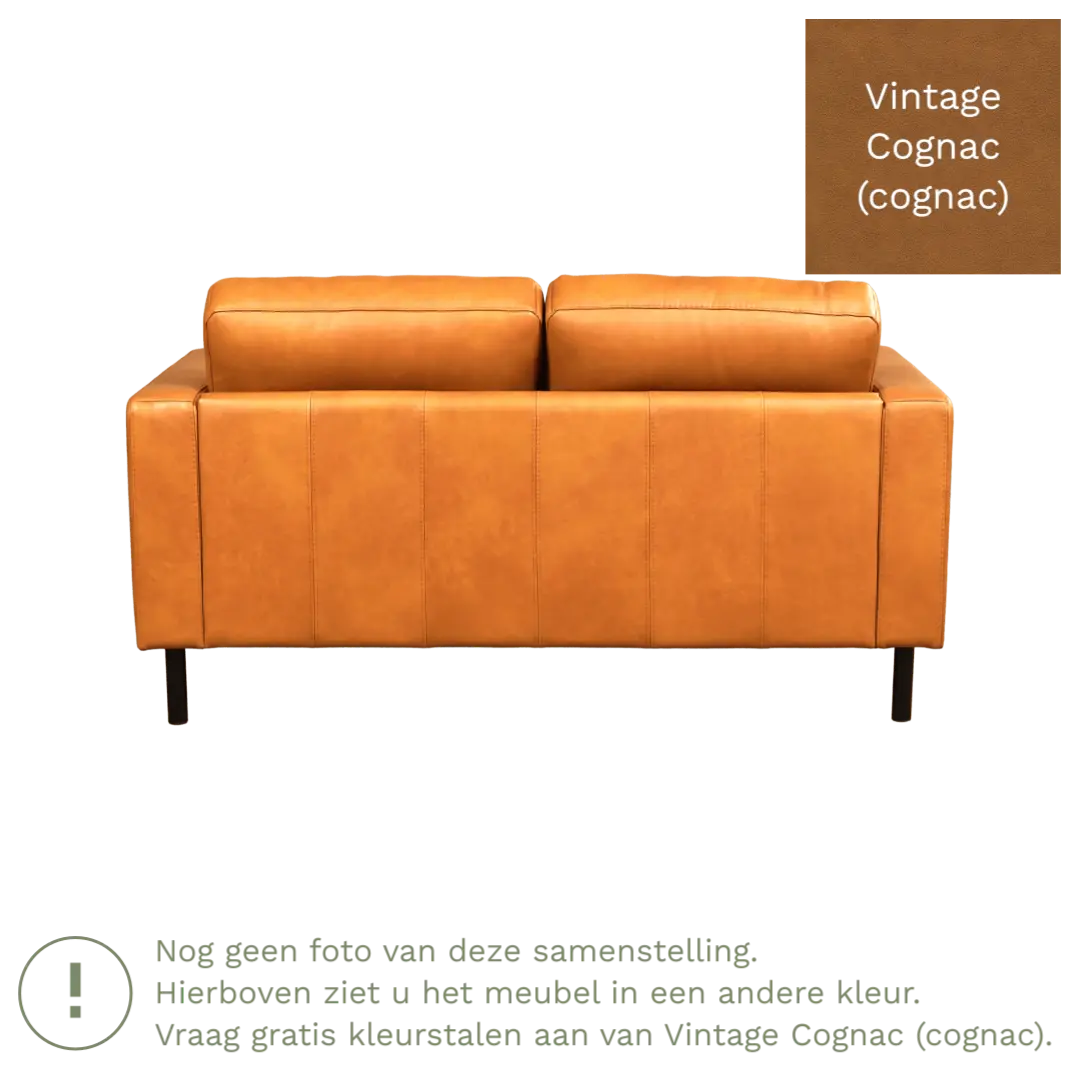 afbeelding van Leren bank Match - 2 zits - Vintage Cognac (cognac) - Poten staal zwart