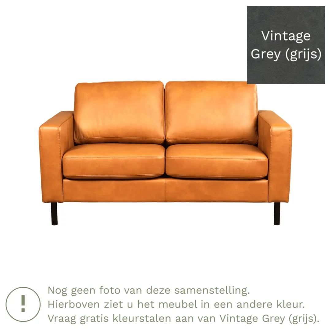 afbeelding van Leren bank Match - 2 zits - Vintage Grey (grijs) - Poten staal zwart