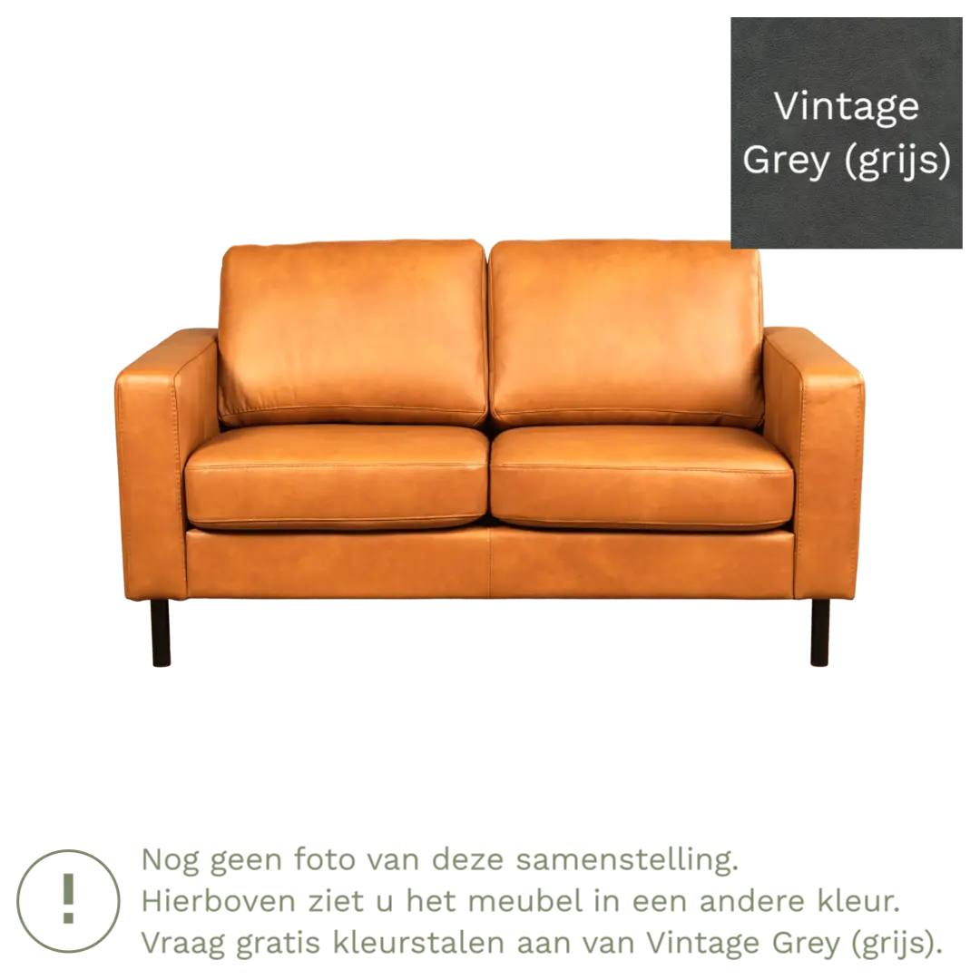 afbeelding van Leren bank Match - 2 zits - Vintage Grey (grijs) - Poten staal zwart