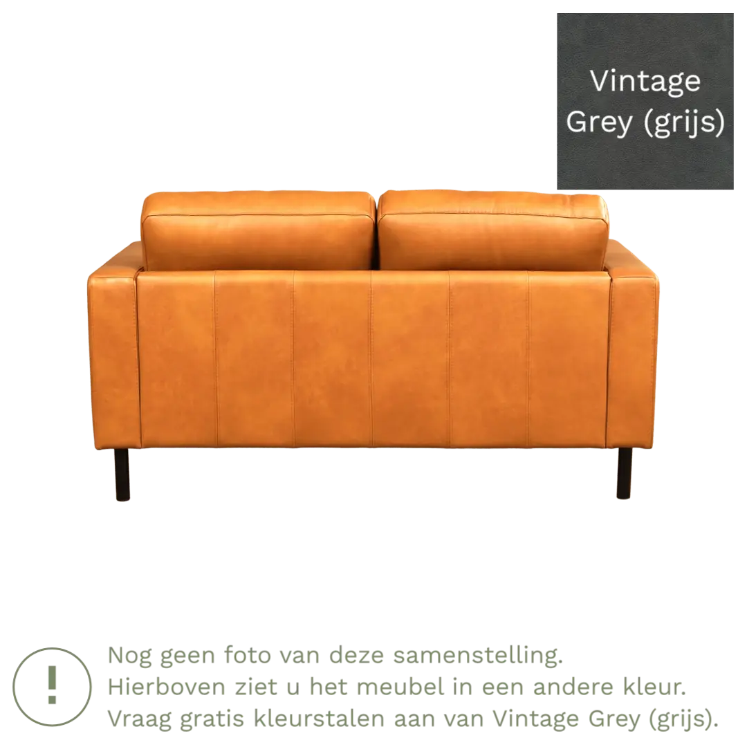 afbeelding van Leren bank Match - 2 zits - Vintage Grey (grijs) - Poten staal zwart