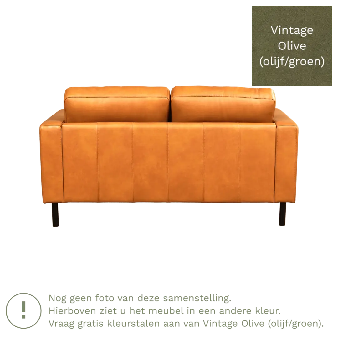 afbeelding van Leren bank Match - 2 zits - Vintage Olive (olijf/groen) - Poten staal zwart