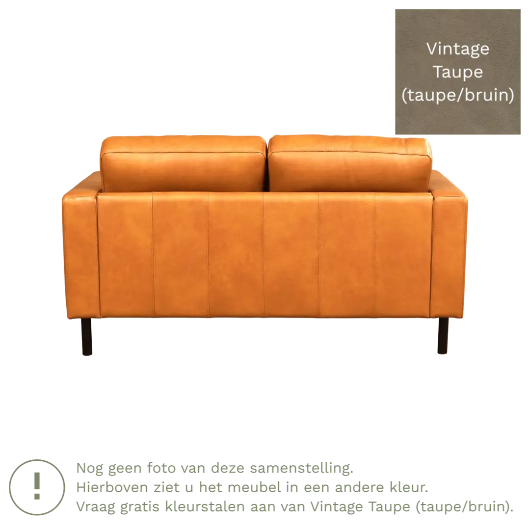 afbeelding van Leren bank Match - 2 zits - Vintage Taupe (taupe/bruin) - Poten staal zwart
