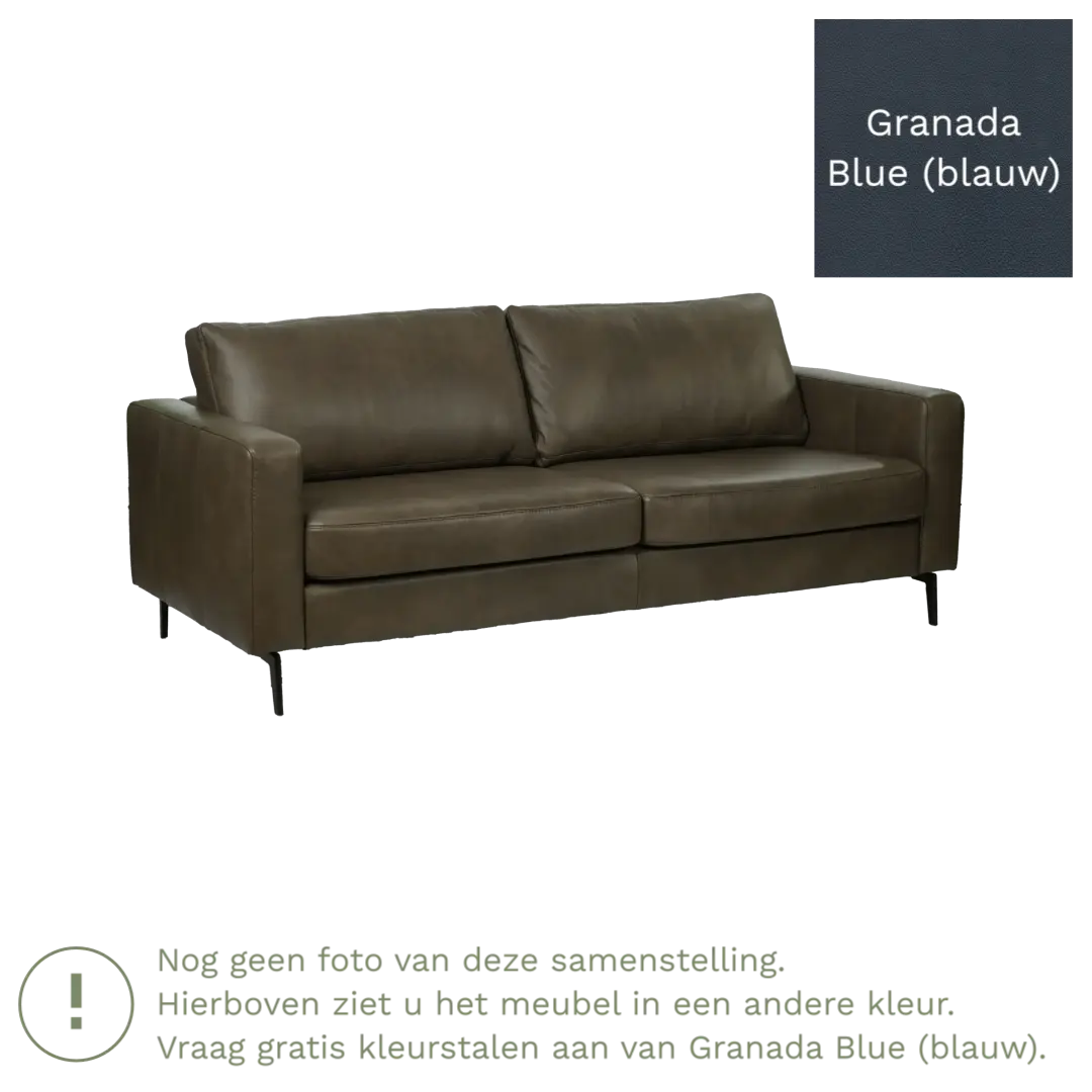 afbeelding van Leren bank Match - 3,5 zits - Granada Blue (blauw) - Poten staal zwart