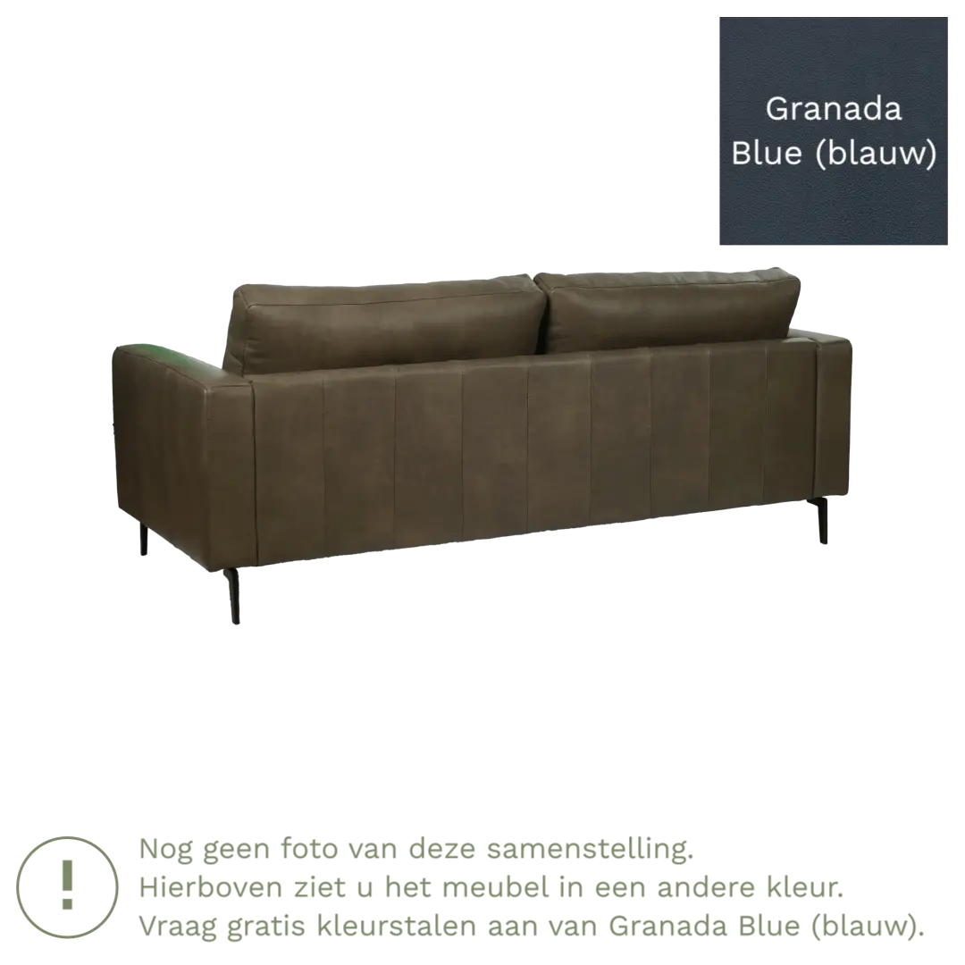 afbeelding van Leren bank Match - 3,5 zits - Granada Blue (blauw) - Poten staal zwart