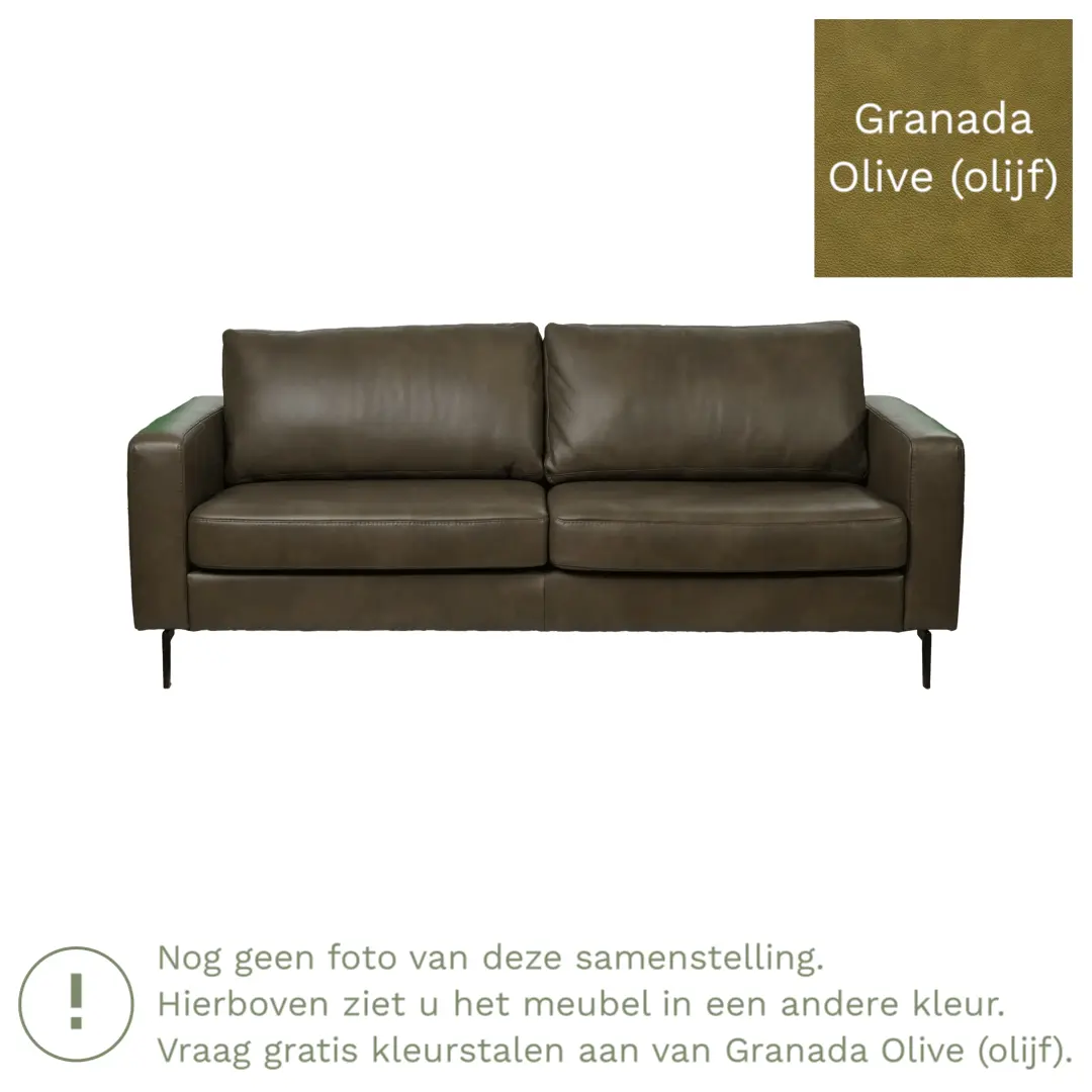 afbeelding van Leren bank Match - 3,5 zits - Granada Olive (olijf) - Poten staal zwart