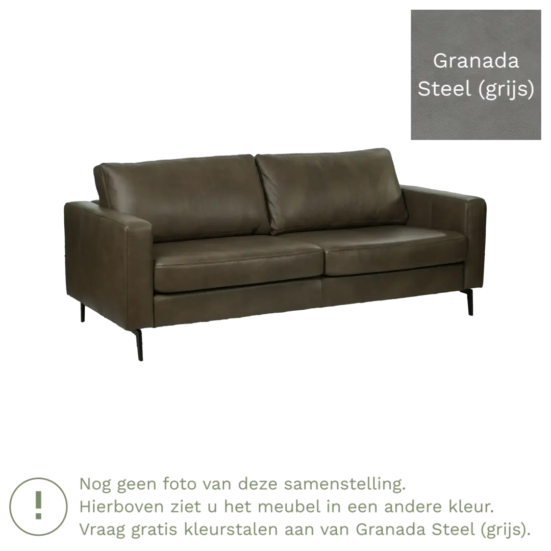 afbeelding van Leren bank Match - 3,5 zits - Granada Steel (grijs) - Poten staal zwart