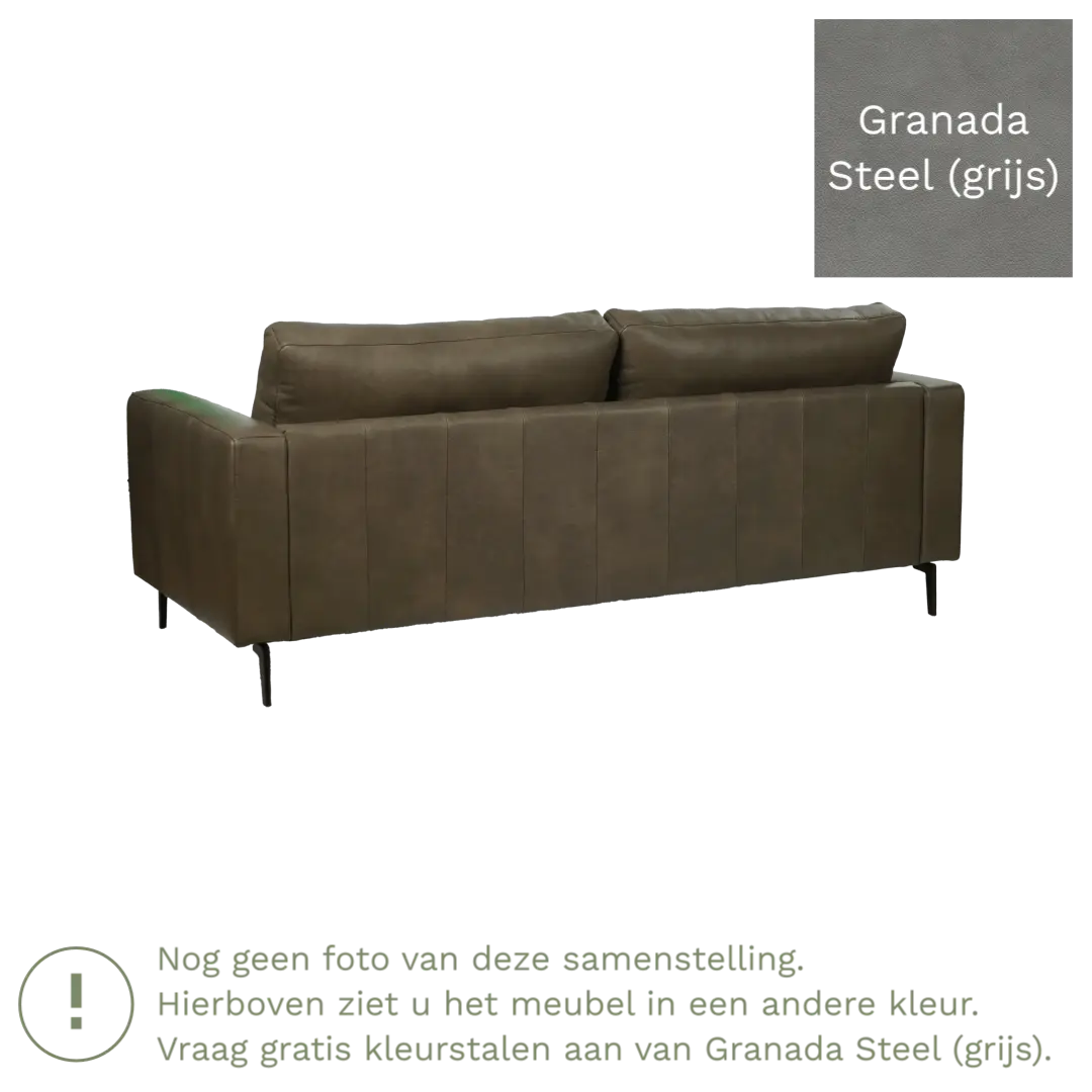 afbeelding van Leren bank Match - 3,5 zits - Granada Steel (grijs) - Poten staal zwart