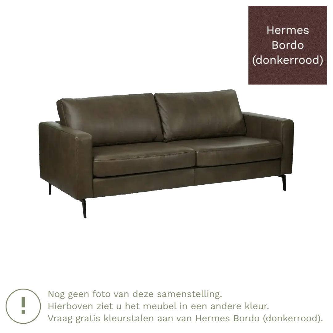 afbeelding van Leren bank Match - 3,5 zits - Hermes Bordo (donkerrood) - Poten staal zwart