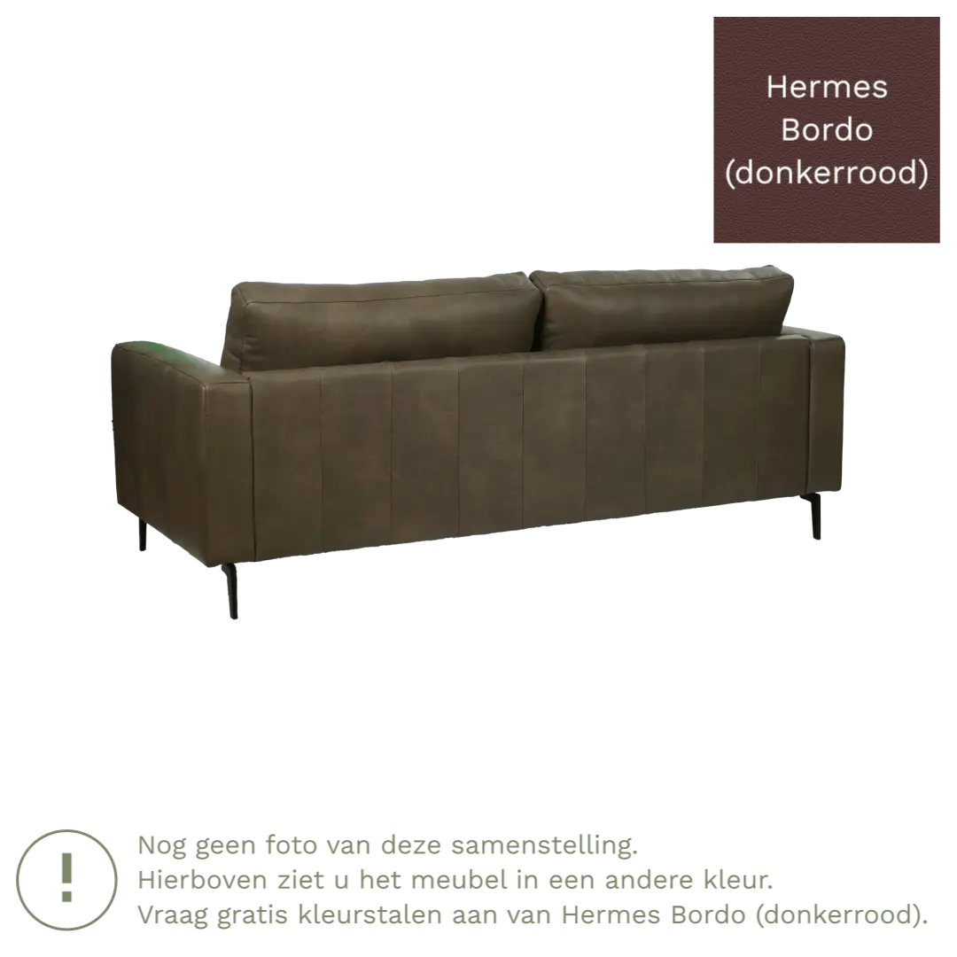 afbeelding van Leren bank Match - 3,5 zits - Hermes Bordo (donkerrood) - Poten staal zwart