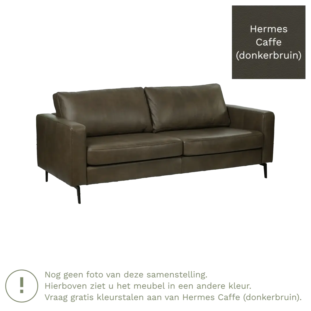 afbeelding van Leren bank Match - 3,5 zits - Hermes Caffe (donkerbruin) - Poten staal zwart