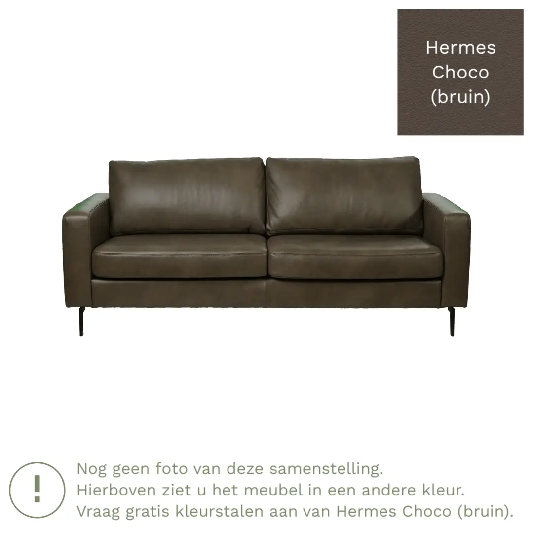 afbeelding van Leren bank Match - 3,5 zits - Hermes Choco (bruin) - Poten staal zwart