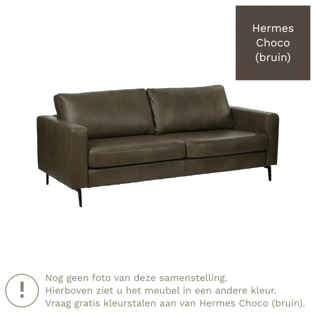 afbeelding van Leren bank Match - 3,5 zits - Hermes Choco (bruin) - Poten staal zwart