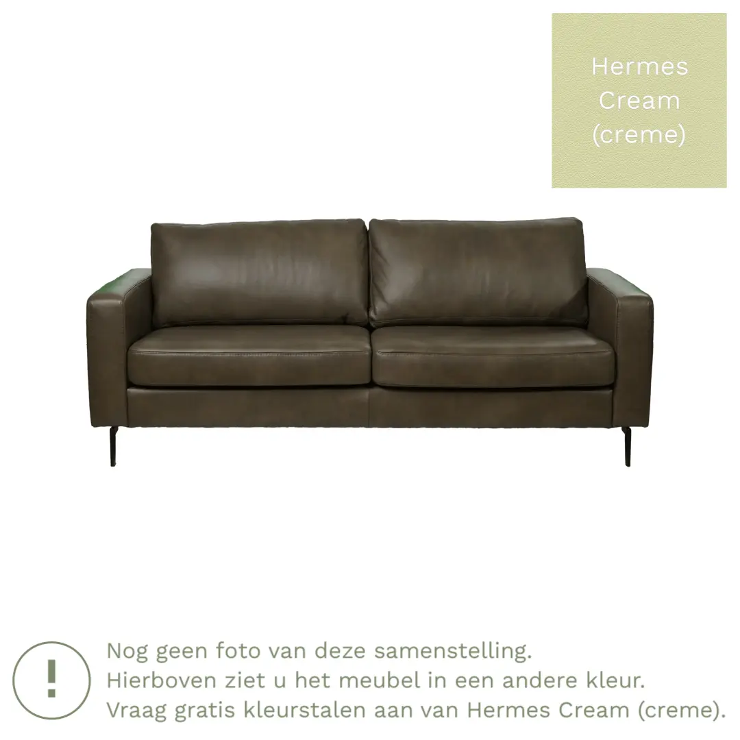 afbeelding van Leren bank Match - 3,5 zits - Hermes Cream (crème) - Poten staal zwart
