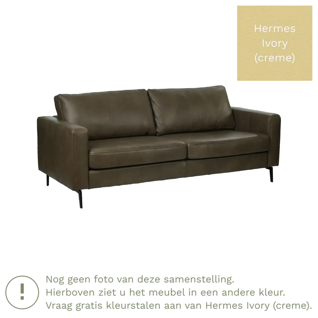 afbeelding van Leren bank Match - 3,5 zits - Hermes Ivory (crème) - Poten staal zwart