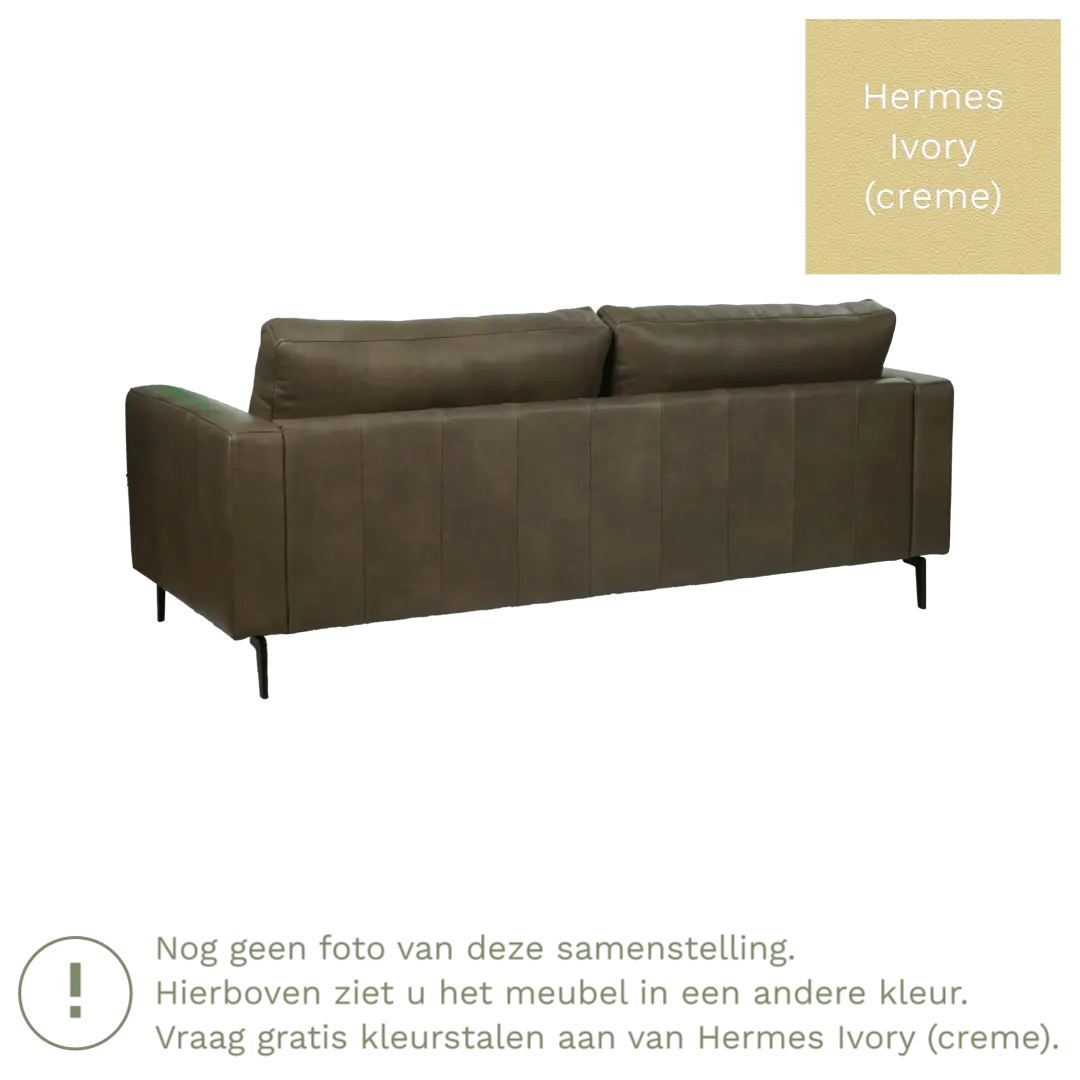afbeelding van Leren bank Match - 3,5 zits - Hermes Ivory (crème) - Poten staal zwart