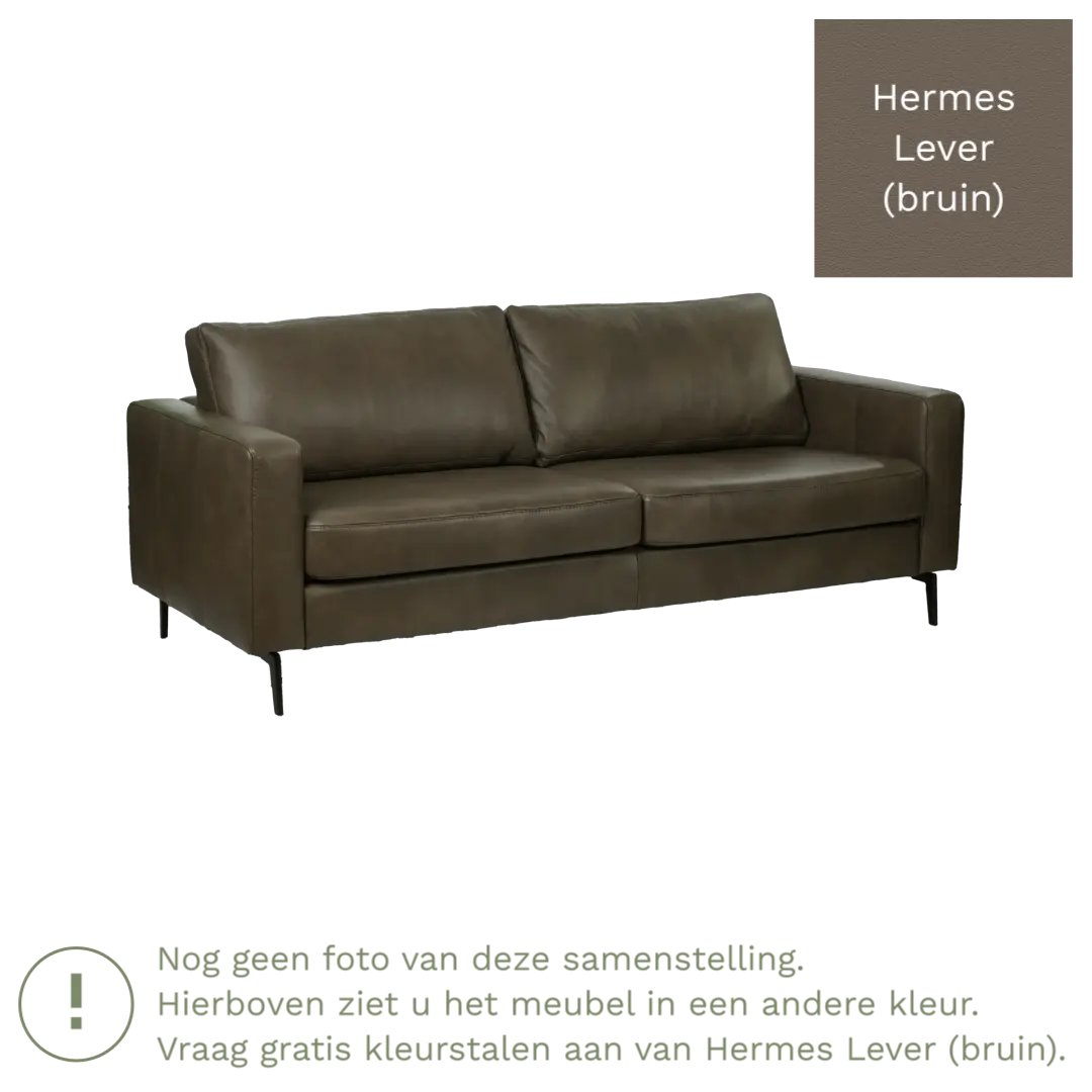 afbeelding van Leren bank Match - 3,5 zits - Hermes Lever (bruin) - Poten staal zwart