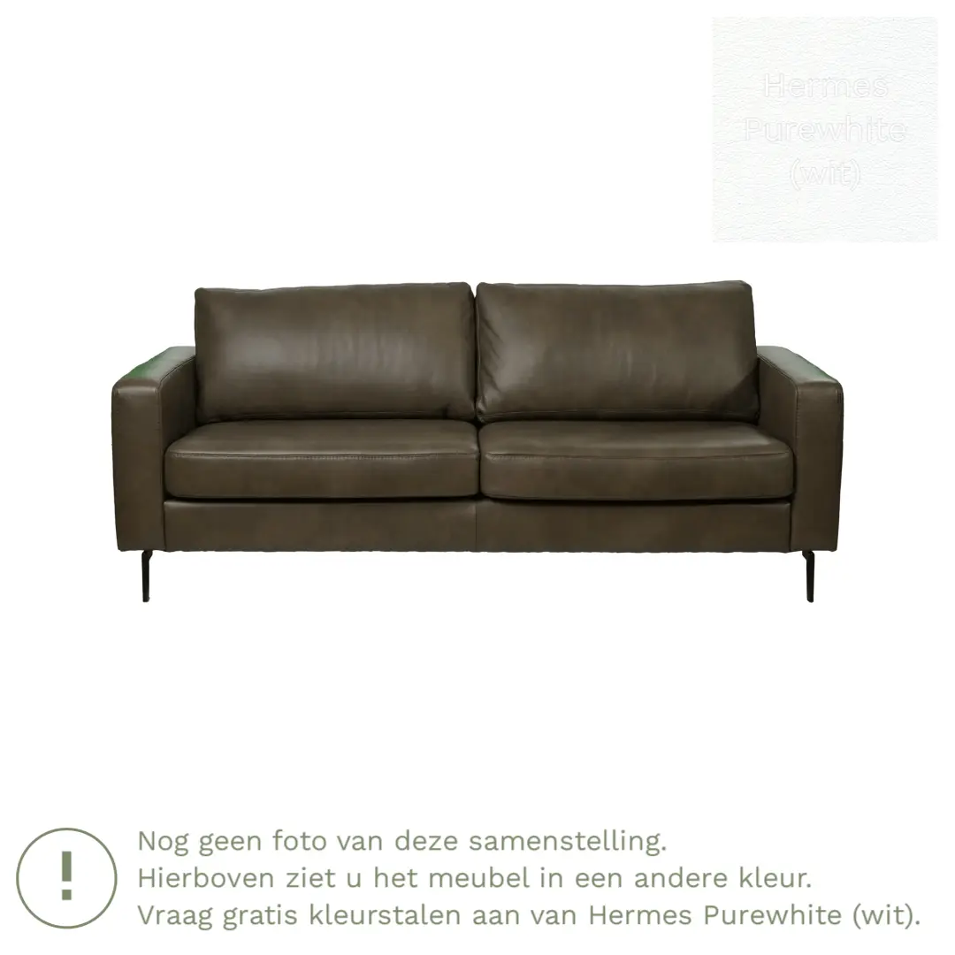 afbeelding van Leren bank Match - 3,5 zits - Hermes Purewhite (wit) - Poten staal zwart