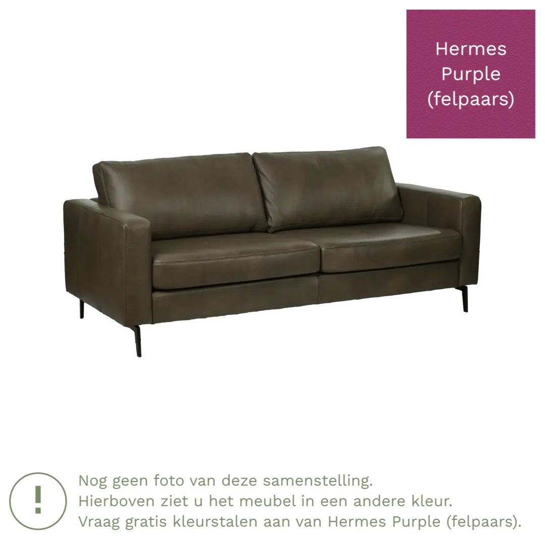 afbeelding van Leren bank Match - 3,5 zits - Hermes Purple (felpaars) - Poten staal zwart