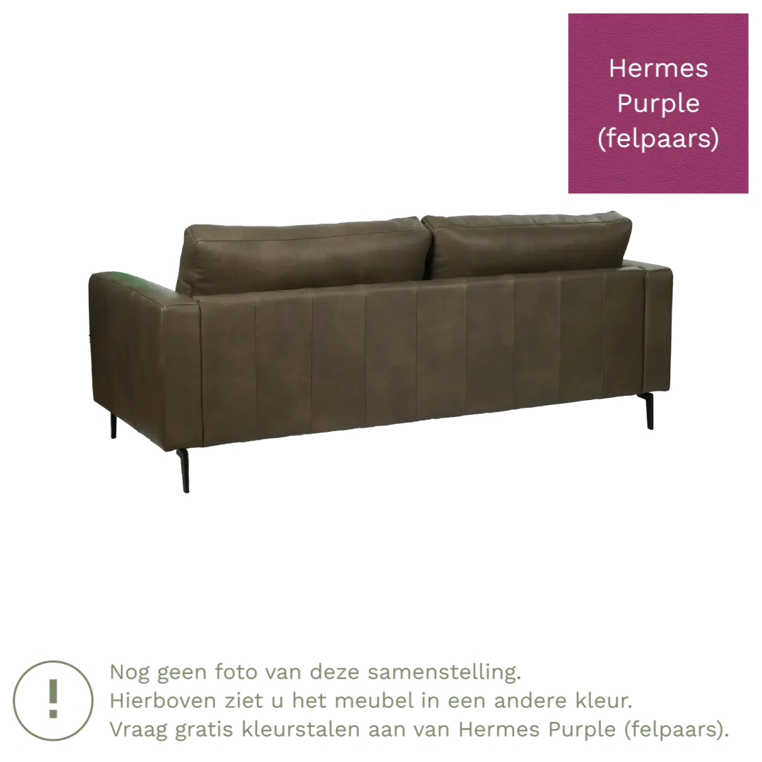 afbeelding van Leren bank Match - 3,5 zits - Hermes Purple (felpaars) - Poten staal zwart