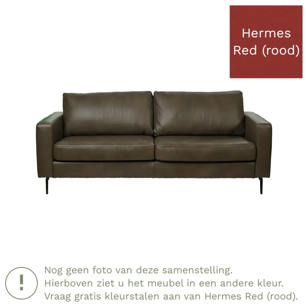 afbeelding van Leren bank Match - 3,5 zits - Hermes Red (rood) - Poten staal zwart