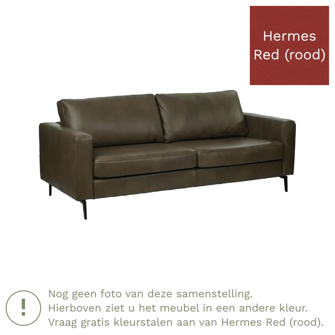 afbeelding van Leren bank Match - 3,5 zits - Hermes Red (rood) - Poten staal zwart