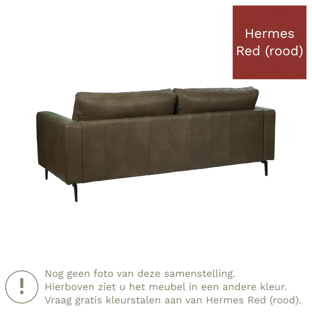 afbeelding van Leren bank Match - 3,5 zits - Hermes Red (rood) - Poten staal zwart