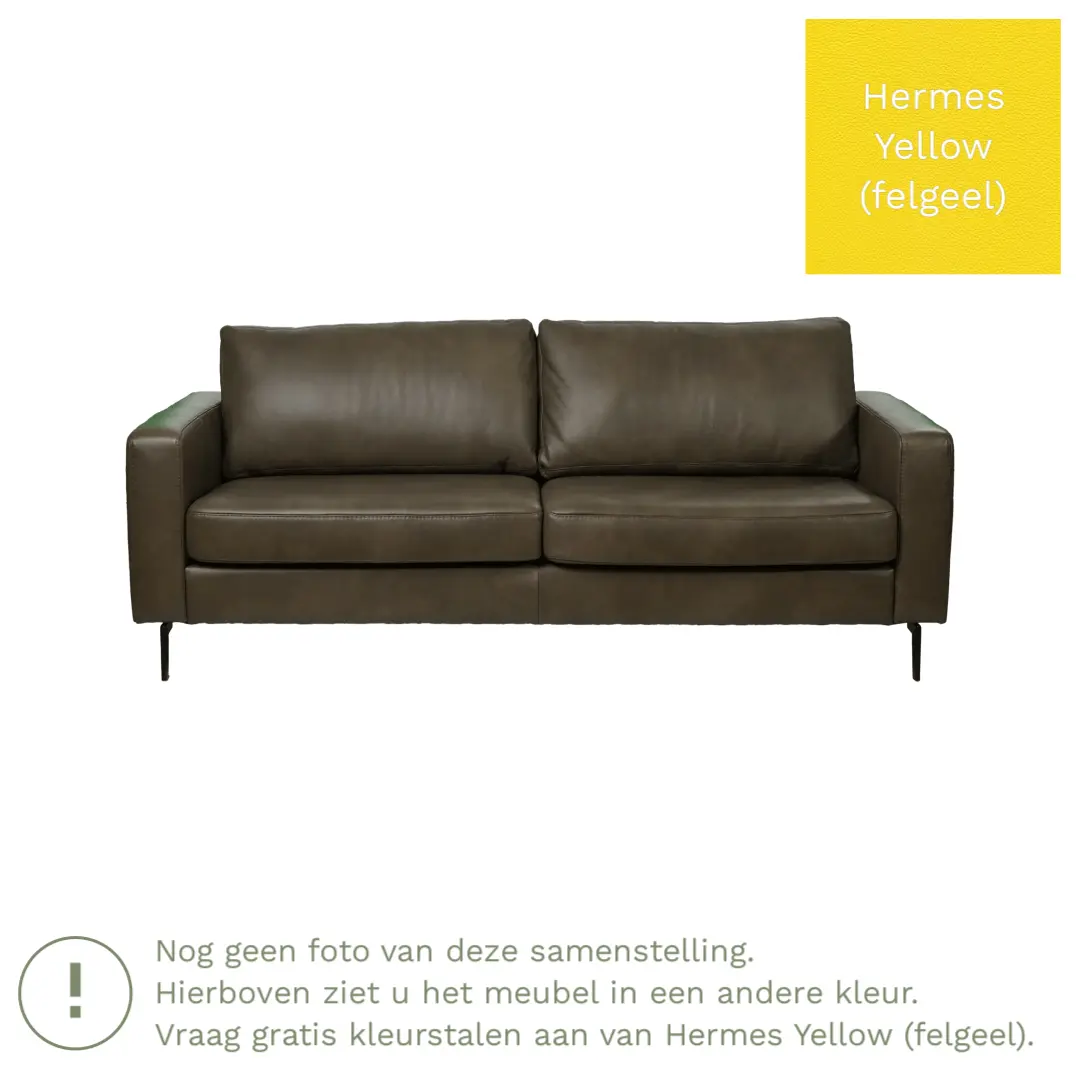 afbeelding van Leren bank Match - 3,5 zits - Hermes Yellow (felgeel) - Poten staal zwart