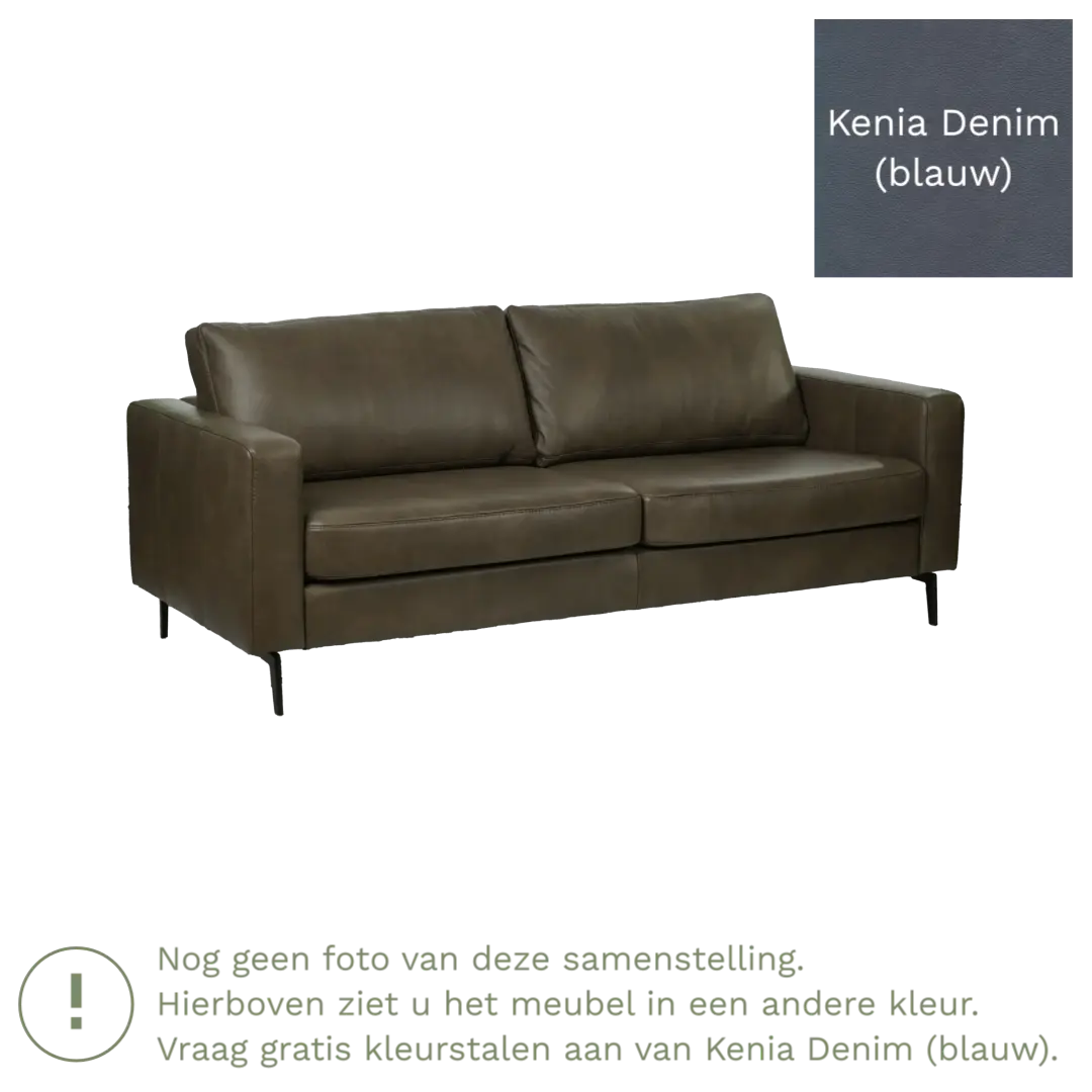 afbeelding van Leren bank Match - 3,5 zits - Kenia Denim (blauw) - Poten staal zwart