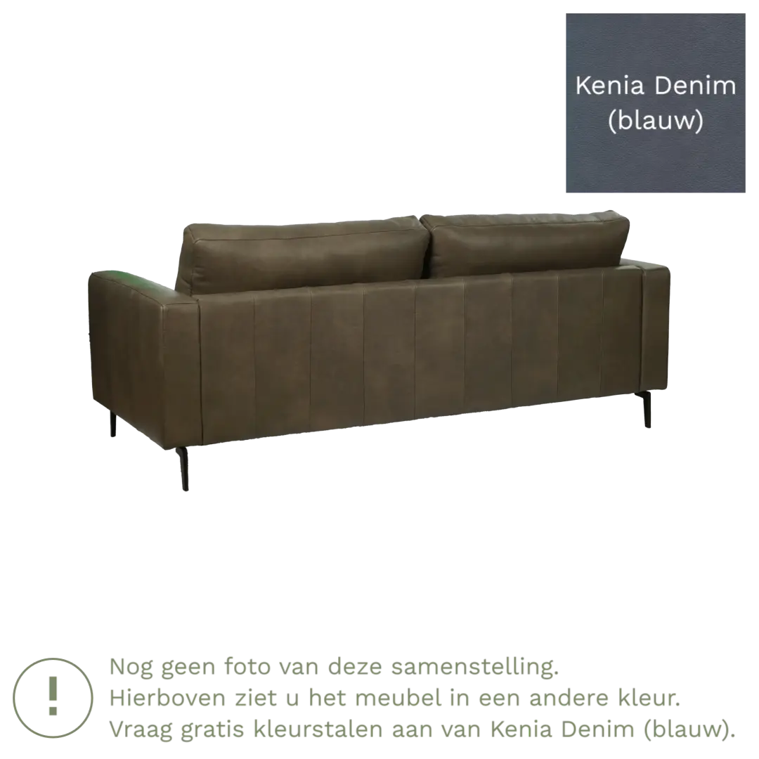 afbeelding van Leren bank Match - 3,5 zits - Kenia Denim (blauw) - Poten staal zwart