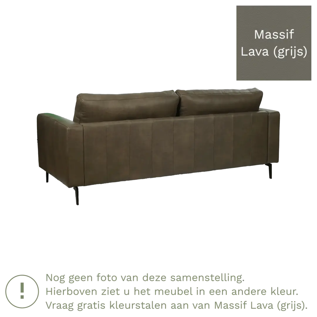 afbeelding van Leren bank Match - 3,5 zits - Massif Lava (grijs) - Poten staal zwart