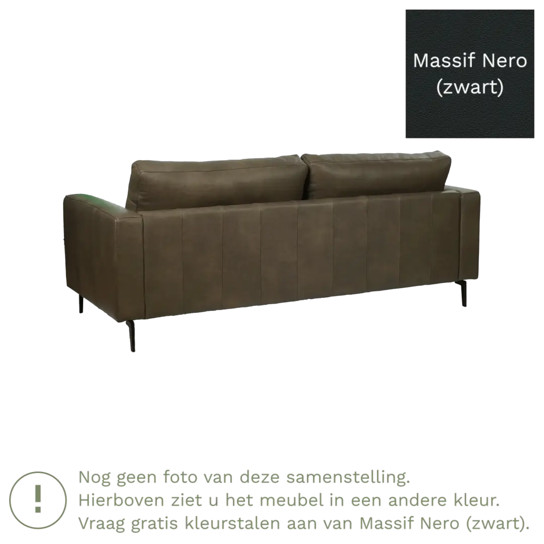 afbeelding van Leren bank Match - 3,5 zits - Massif Nero (zwart) - Poten staal zwart