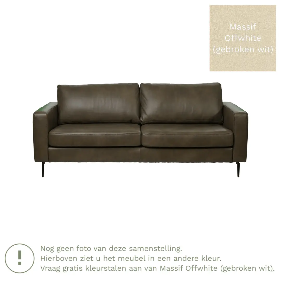 afbeelding van Leren bank Match - 3,5 zits - Massif Offwhite (gebroken wit) - Poten staal zwart
