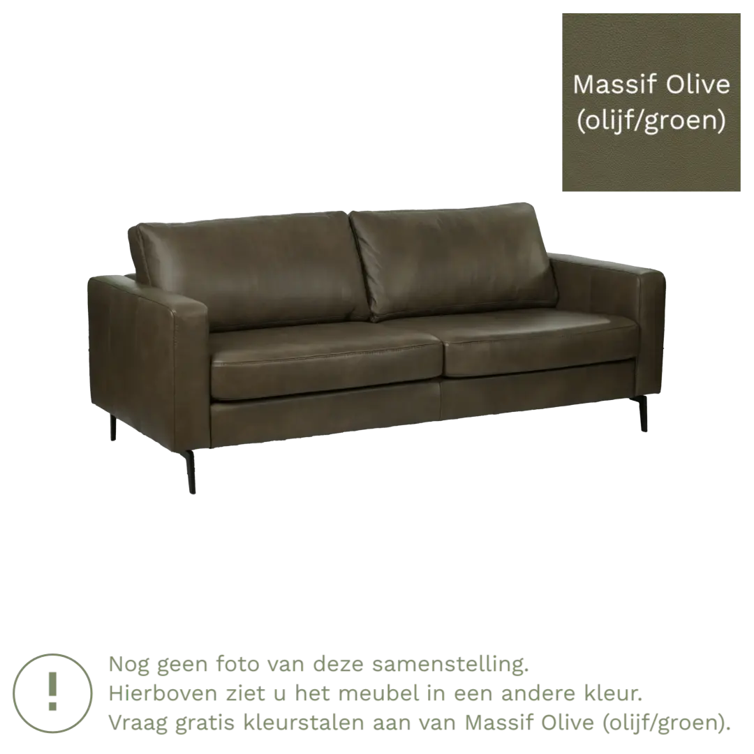 afbeelding van Leren bank Match - 3,5 zits - Massif Olive (olijf/groen) - Poten staal zwart